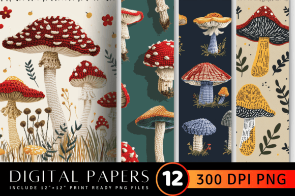 Crochet Mushroom Embroidery Digital Pape