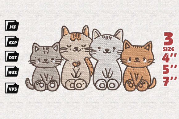 Cute Animals, Cat Family Embroidery