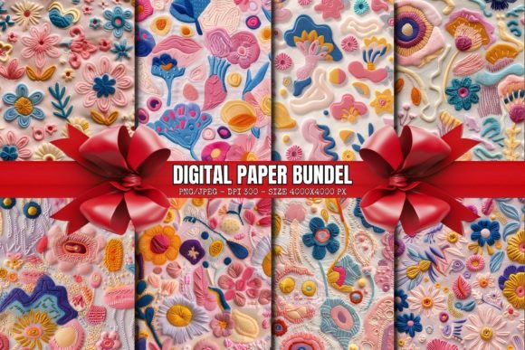 Embroidery Flower Digital Papers
