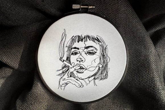 Girl with a Cigarette Machine Embroidery