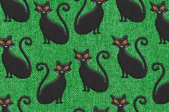 Halloween Embroidery Cats Green Pattern