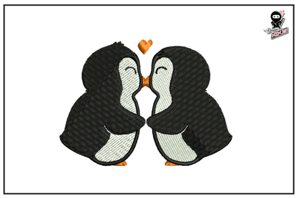 Penguins Couple in Love Embroidery