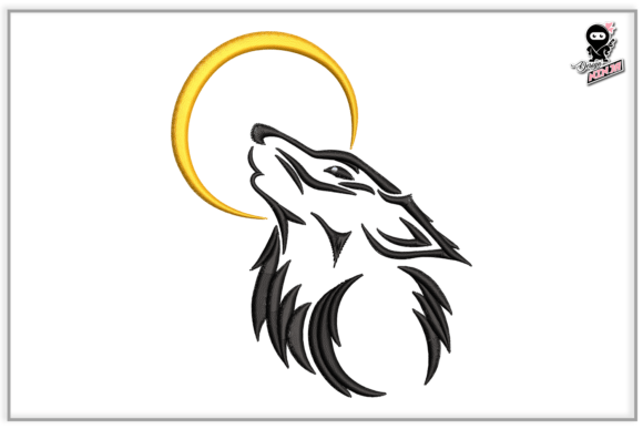 Roaring Wolf with Moon Embroidery